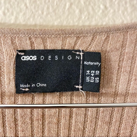 Asos Neutral Ribbed camel tan Maternity Maxi long sleeve dress - Picture 14 of 14